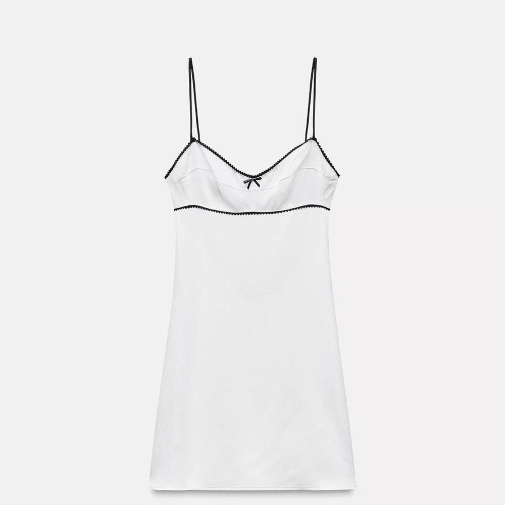 Zara White Slip Dress with Black Accents